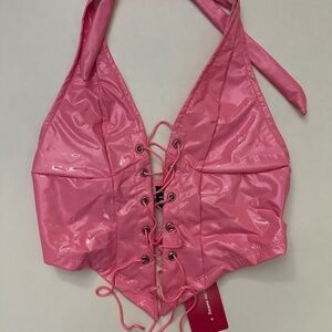 Pink Lace Up Crop Top